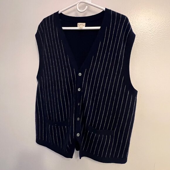 J.Crew Cashmere-blend cardigan sweater-vest in pinstripe - Picture 1 of 3